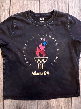 Heritage 1996 Atlanta Cropped Tee Womens Size L Black Cotton 90s